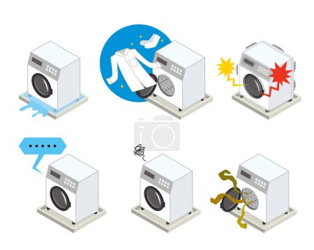 Téléchargez les illustrations : Machine à laver trouble illustration ensemble - en licence libre de droit