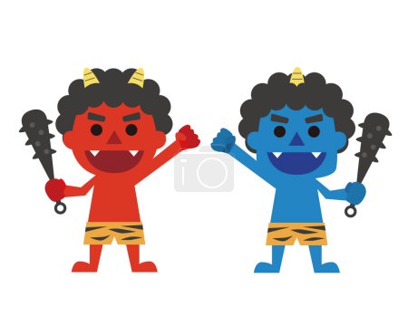 Illustration for Red Oni and Blue Oni doing a fist pump - Royalty Free Image