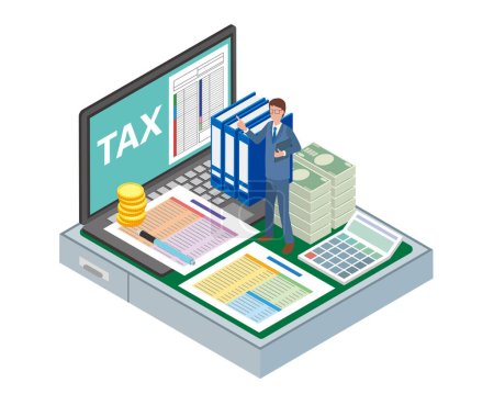 Téléchargez les illustrations : Illustration d'image du comptable fiscal et du personnel du bureau des impôts - en licence libre de droit