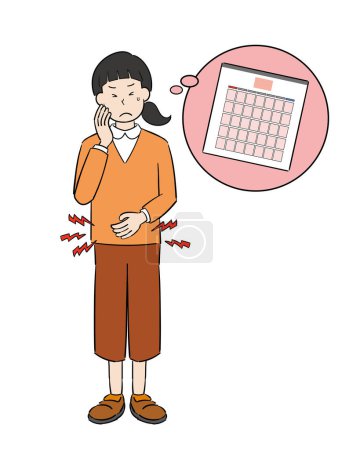Téléchargez les illustrations : Femmes souffrant de douleurs menstruelles douloureuses - en licence libre de droit