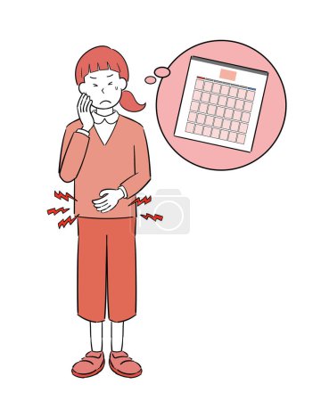 Téléchargez les illustrations : Illustration d'une femme souffrant de crampes menstruelles - en licence libre de droit