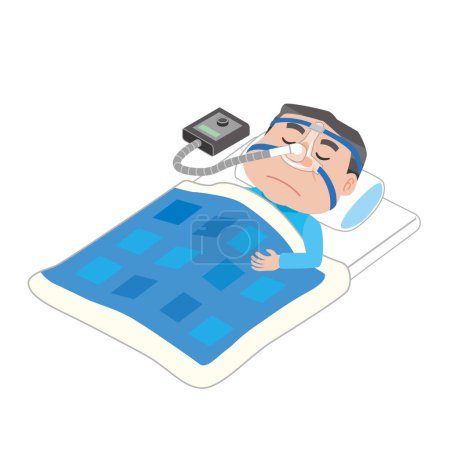 Illustration for A man who treats snoring and goes to bed - Royalty Free Image