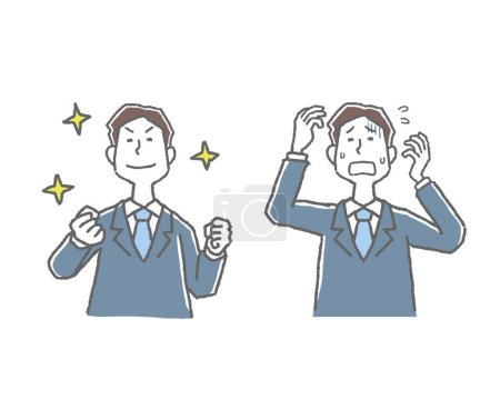 Illustration for Success and failure office worker male facial expression illustration - Royalty Free Image