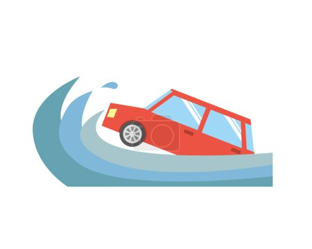 Illustration for Car submerged in water due to disaster - Royalty Free Image