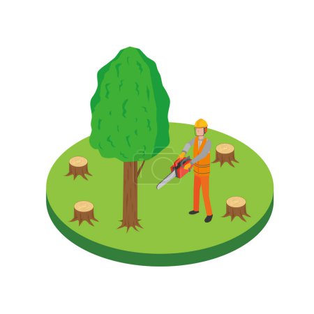 Téléchargez les illustrations : Illustration d'un travailleur exploitant une forêt - en licence libre de droit