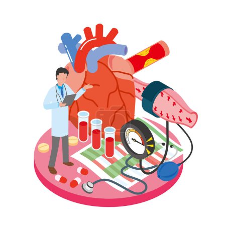Illustration for Image illustration of heart and high blood pressure - Royalty Free Image