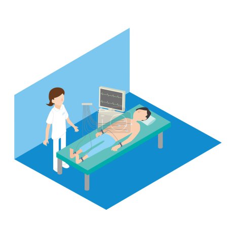Illustration for Men undergoing electrocardiogram examination at medical examination - Royalty Free Image