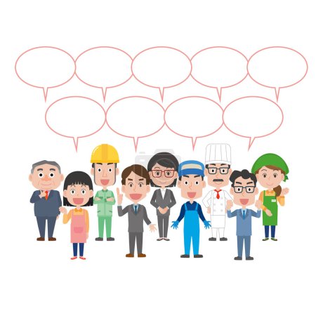Illustration for People from various professions and speech balloons - Royalty Free Image