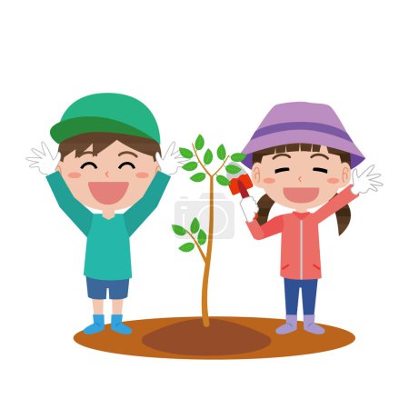 Téléchargez les illustrations : Illustration d'enfants plantant des arbres - en licence libre de droit