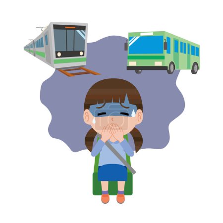 Illustration for Illustration of a girl who feels nauseous due to motion sickness - Royalty Free Image