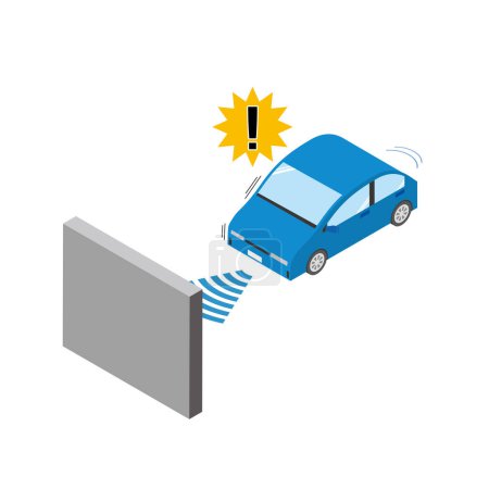 Illustration for A car that brakes with an obstacle sensor - Royalty Free Image
