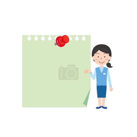 Illustration for A female clerk provides explanations next to the memo. - Royalty Free Image
