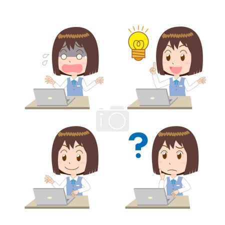 Illustration for Female employee who uses laptop computer - Royalty Free Image