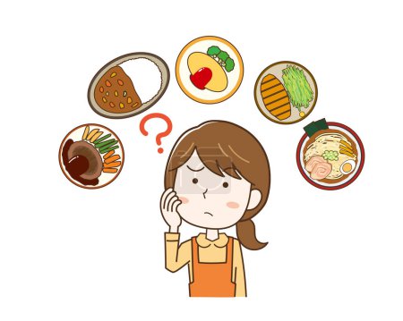 Illustration for Illustration of a woman suffering from dinner menu - Royalty Free Image