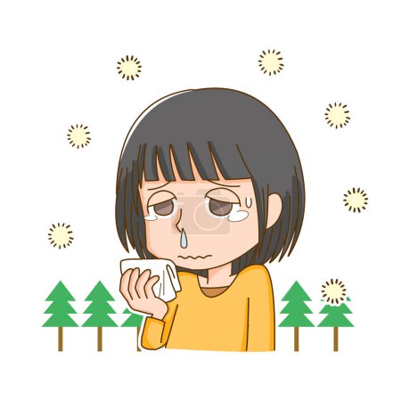 Téléchargez les illustrations : Illustration d'une femme souffrant de rhume des foins - en licence libre de droit