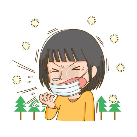 Téléchargez les illustrations : Illustration d'une femme éternuant à cause du rhume des foins - en licence libre de droit