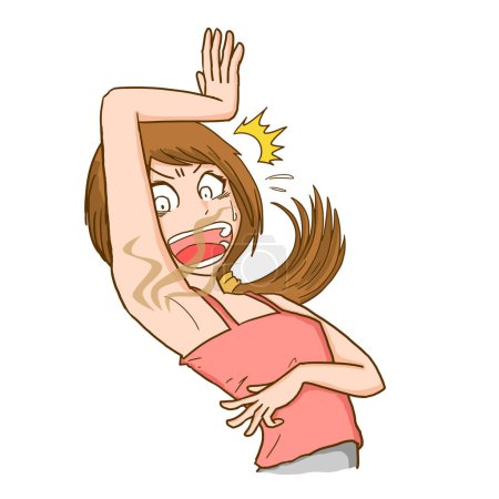 Illustration for Image illustration of shocked woman smelling armpit - Royalty Free Image