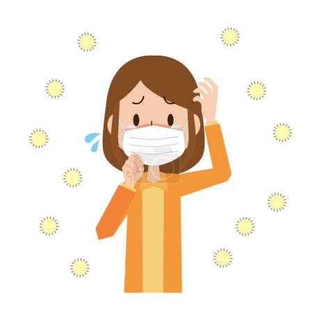 Téléchargez les illustrations : Une femme portant un masque à cause du rhume des foins - en licence libre de droit