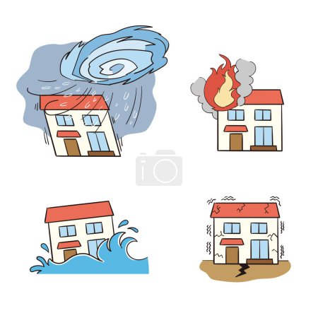 Illustration for Set illustration of housing disaster damage - Royalty Free Image