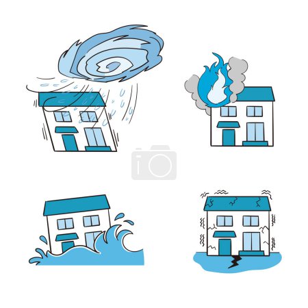 Ilustración de Conjunto de ilustraciones de casas dañadas por desastres - Imagen libre de derechos