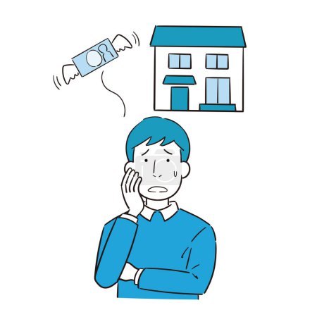 Illustration for A man who is having trouble paying for the maintenance of his house - Royalty Free Image