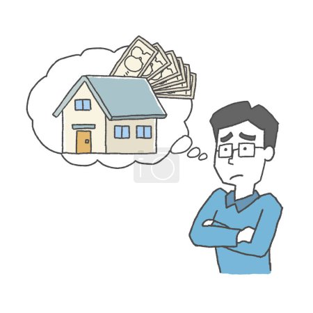 Ilustración de Un hombre pensando en el costo de la vivienda - Imagen libre de derechos