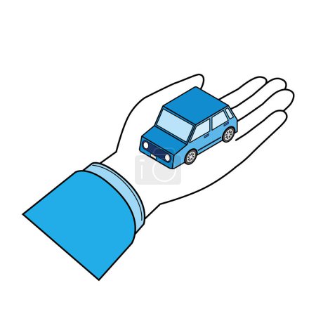 Illustration for Illustration of a car on the palm - Royalty Free Image