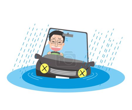 Illustration for Illustration of a car submerged in a disaster - Royalty Free Image