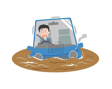 Illustration for Illustration of a sinking car and an impatient male driver - Royalty Free Image