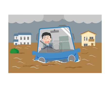 Illustration for Illustration of a sinking car and an impatient man - Royalty Free Image