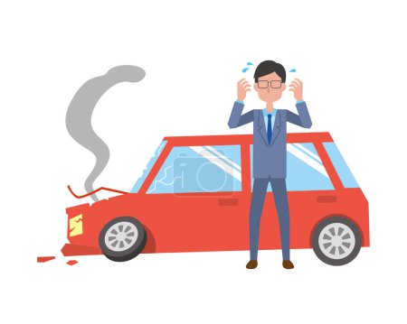 Téléchargez les illustrations : Illustration d'un homme impatient dans un accident de voiture - en licence libre de droit