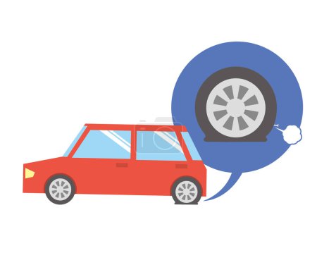 Illustration for Illustration of a trouble with a flat tire on a car - Royalty Free Image
