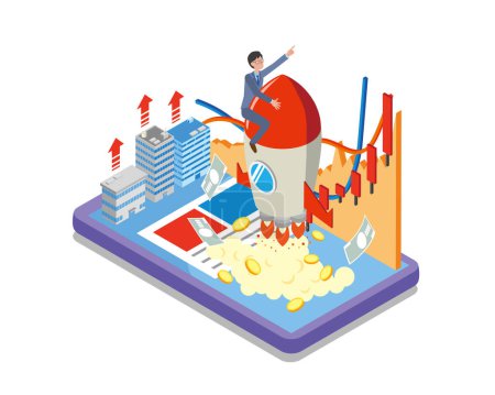 Isometric illustration of the image of rising stock prices