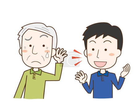 Illustration for An elderly man who has difficulty hearing conversations - Royalty Free Image
