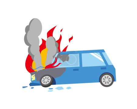 Illustration for A car that causes an accident and burns up - Royalty Free Image