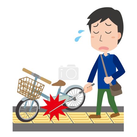 Téléchargez les illustrations : Une personne malvoyante qui est troublée par une bicyclette sur le bloc braille - en licence libre de droit