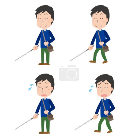 Illustration for Illustration set of visually impaired people walking and having trouble - Royalty Free Image
