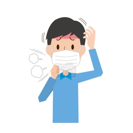 Téléchargez les illustrations : Un homme portant un masque avec un rhume et de la fièvre - en licence libre de droit