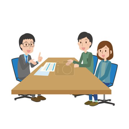 Illustration for Illustration of a sales clerk explaining to a couple - Royalty Free Image