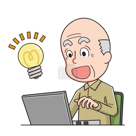 Illustration for An elderly man who understands how to operate a PC - Royalty Free Image