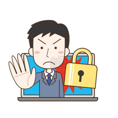 Ilustración de Seguridad de PC e ilustración de imagen de un oficinista masculino - Imagen libre de derechos