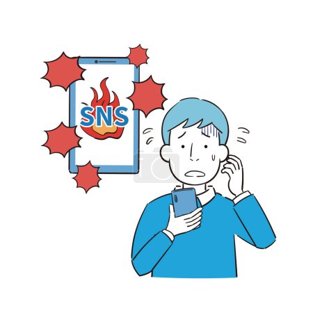 Ilustración de Ilustración de un hombre preocupado por las llamas de SNS - Imagen libre de derechos