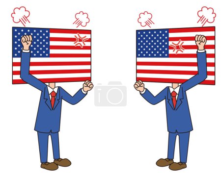 Illustration for Character illustration of the American flag raising his fist and getting angry - Royalty Free Image