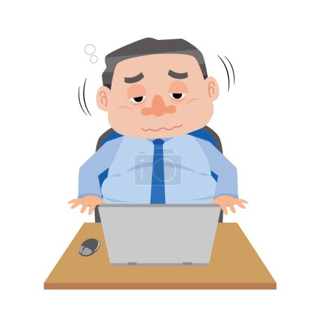Illustration for A man who feels drowsy at work - Royalty Free Image