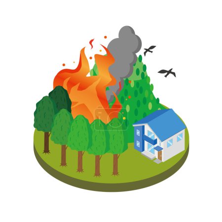 Téléchargez les illustrations : Illustration d'un feu de forêt en vue isométrique - en licence libre de droit