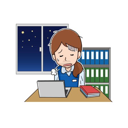 Illustration for Female employees tired from hard work and overtime - Royalty Free Image