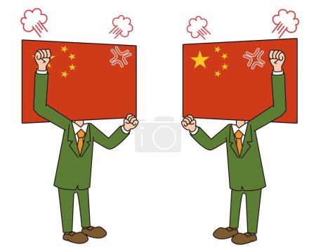 Téléchargez les illustrations : Illustration d'un personnage inspiré par le drapeau chinois en colère - en licence libre de droit