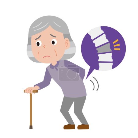 Illustration for Elderly woman with a bent waist and a cane - Royalty Free Image