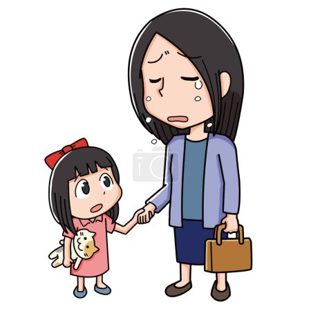 Illustration for Girl holding hands with crying mother - Royalty Free Image