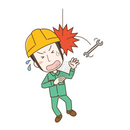 Illustration for Accident where a tool falls and hits a worker's head - Royalty Free Image